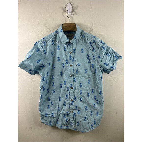 Plugg Mens Hawaiian Shirt Pineapple All Over Print Button Up Blue Size Small - Picture 1 of 6